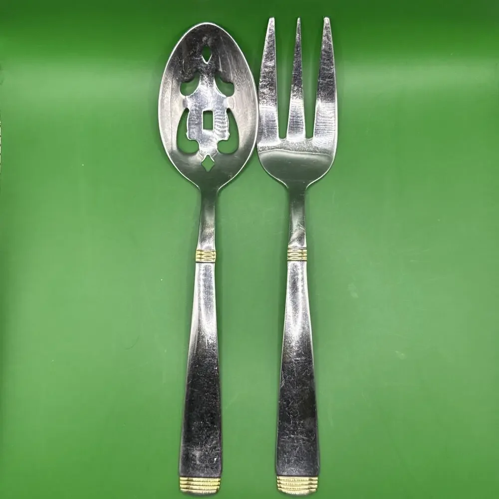 VTG Cambridge Metro Stainless Serving Set Meat Fork Pierced Spoon 2 PC Flatware